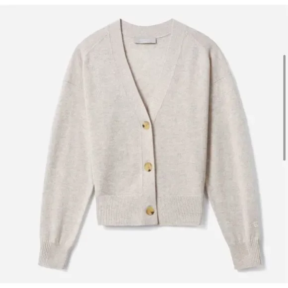 Everlane Womens Cropped Cashmere Cardigan Sweater Oatmeal Gray Canvas Heather S - Picture 11 of 15